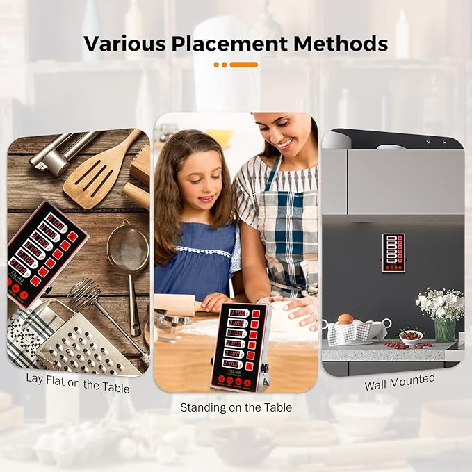 BEAMNOVA 6 Channel Digital Kitchen Timer with Loud Adjustable Alarm, Stainless Steel Commercial Cooking Timer Reminder for Restaurant, Bakery, Multi Dish Cooking & Food Prep, 0-99h Countdown