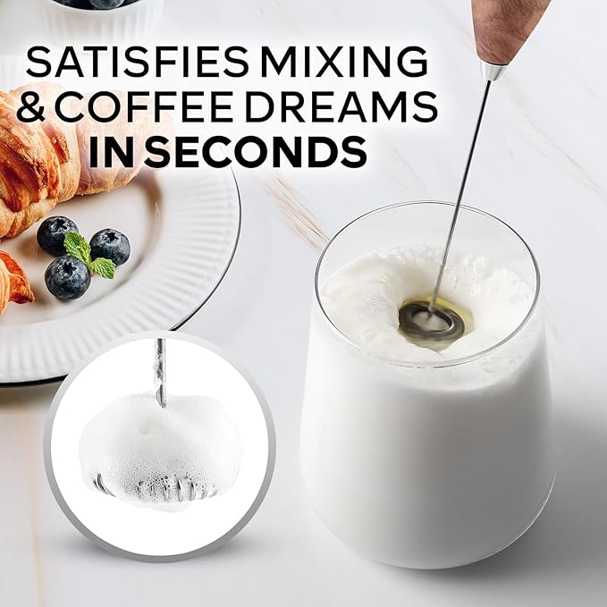 Zulay Kitchen Powerful Milk Frother Wand With 4 AA Duracell Batteries - Ultra Fast Handheld Drink Mixer - Electric Whisk Foam Maker for Coffee, Lattes, Cappuccino, Matcha & Creamer - Walnut