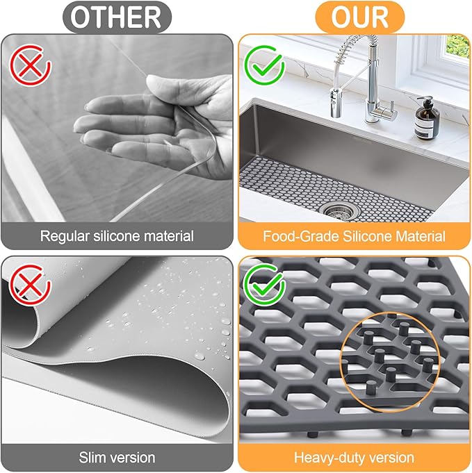 Sink Protectors for Kitchen Sink, 24.8"x 13" Farmhouse Kitchen Sink Protector Grid, Silicone Mat for Farmhouse Stainless Steel Porcelain Sink（Center Drain）