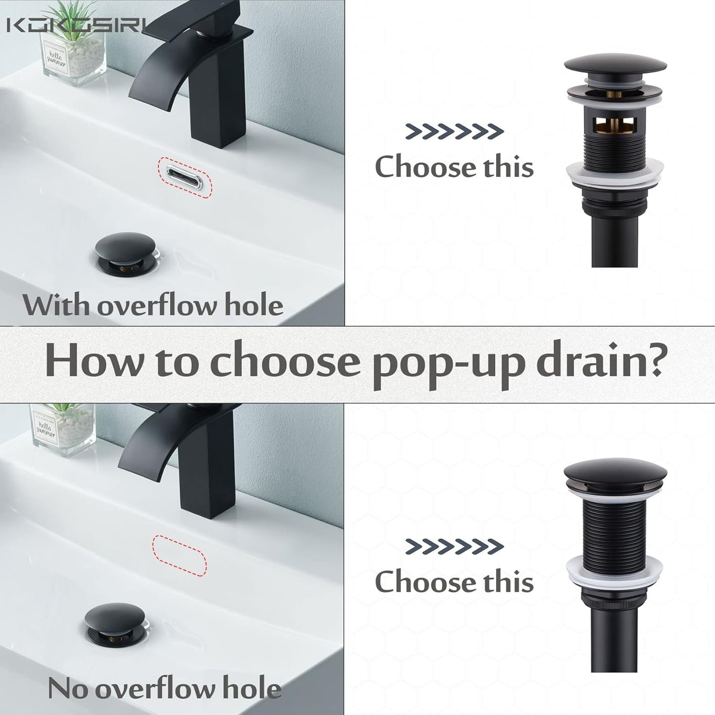 KOKOSIRI Pop Up Sink Drain with Strainer Basket, Matte Black Bathroom Sink Drain with Detachable Hair Catcher Anti Clogging for Vanity Vessel Sink without Overflow, C1002BK