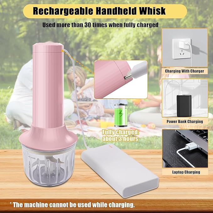 Cordless Hand Mixer with Whisk and Forther Wand,Electric Whisk, Milk Frother,Coffee Frother, Whisks for Cooking,Handheld Frother,Food Chopper, Baby Food Maker,4-Speed, 10Oz