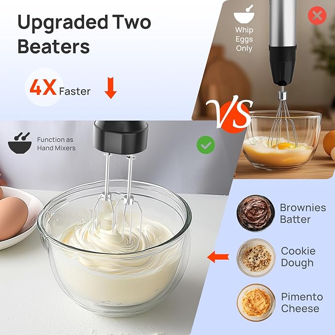 Consciot 4 in 1 Immersion Hand Blender Max 1100W, Corded Stick Emulsifier with Entire Stainless Steel Blender Shaft, Trigger Speed Control, For Blending, Beating, Frothing, Mixing & More, Non-BPA
