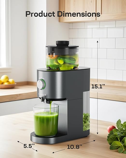 Silonn Cold Press Juicer Machines, High Juice Yield Slow Masticating Juicer with 5.4" Large Feed Chute for Whole Fruits & Vegetables, Easy Cleanup Self Feeding Juice Extractor with Reverse Function
