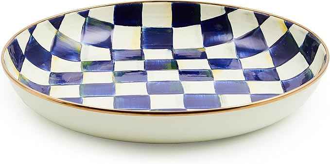 MACKENZIE-CHILDS Enamel Abundant Bowl, Decorative or Serving Bowl, 13-Cup Capacity, Blue-and-White Royal Check