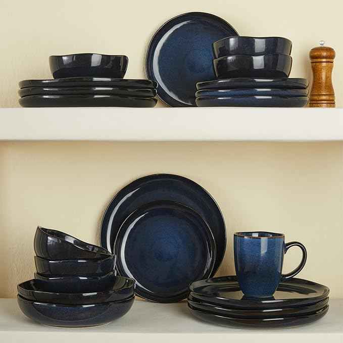 Ceramic Dinnerware Sets, Microwave Safe Plates and Bowls Sets, Kitchen Dishes Set for 4, Unbreakable & Dishwasher Safe Tableware, Everyday Use, Starry Blue