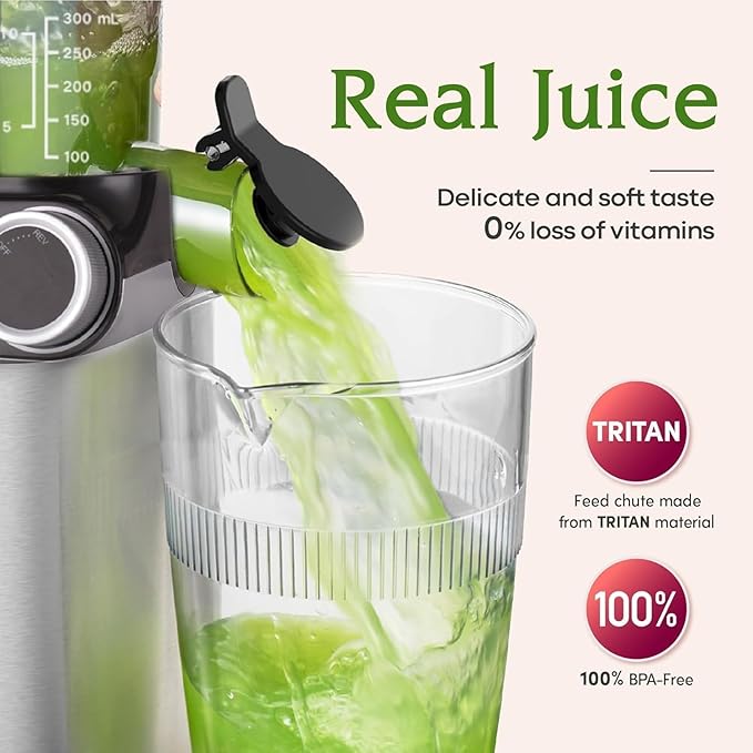 Anybear Cold Press Juicer 200W Masticating Slow Juicer 4.3" Large Feed Chute Fit Whole Fruits Vegetables | Upgraded Auger | Tritan Material | BPA Free | Juice Recipes (Argent Gray)