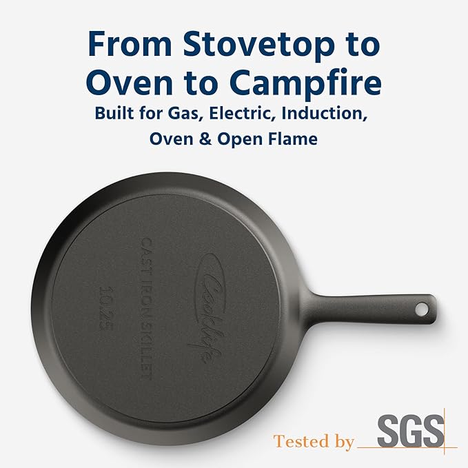 COOKLIFE 10 Inch Lightweight Pre-Seasoned Cast Iron Skillets with Handle Cover - Smooth Polished Surface, Easy to Clean Cast Iron Pan Use in the Oven, on the Stove or Grill, Over a Campfire
