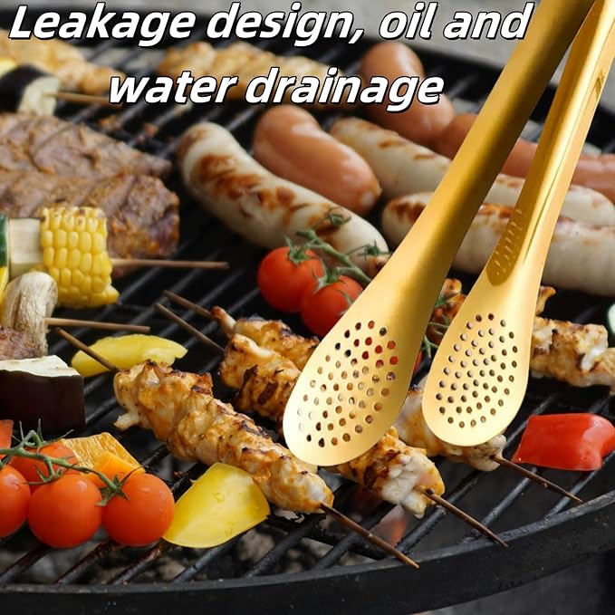 9 Inch Gold Buffet Tongs Set of 4, Stainless Steel Food Serving Utensils Tong for Cooking, Salad, Barbecue, Buffet, Toast