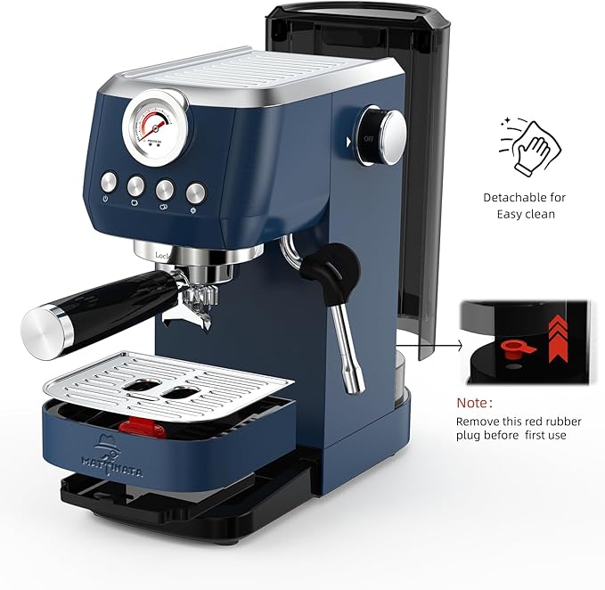MAttinata Espresso Machine 20 Bar, Espresso Coffee Maker with Professional Milk Frother Steam Wand for Cappuccino & Latte, 49oz Removable Water Tank for Home, Blue