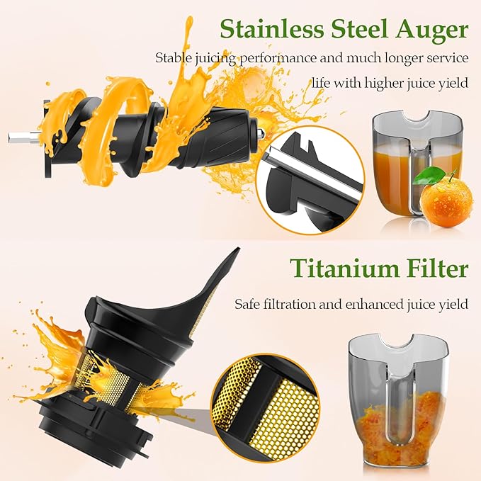 Anybear Masticating Juicer Machines, 3.5" Large Feed Chute Cold Press Juicer Fit Whole Fruits Vegetables with Quiet Motor | 5 Speed Modes | Easy to Clean with Brush | BPA Free (Silver & Black)