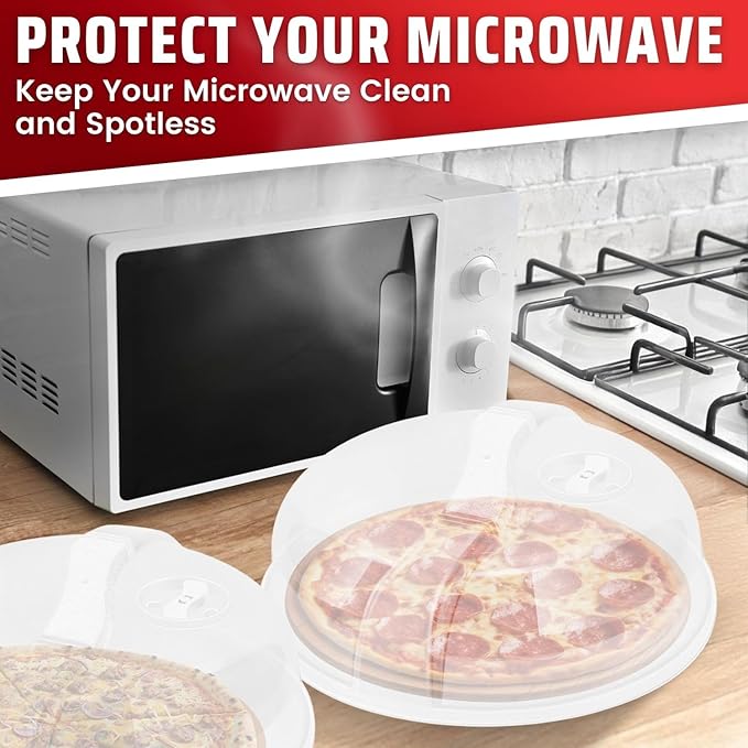 Flexzion 2 Pack 10.5 Inch Microwave Splatter Cover - BPA-Free Anti-Splatter Microwave Cover with Adjustable Steam Vent, Dishwasher Safe, Transparent Plastic Food Covers for Microwave Cooking