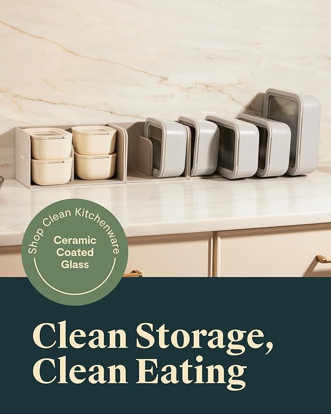 Caraway 22pc Glass Food Storage Set - Storage Containers for Food - Non-Toxic Ceramic-Coated Glass - Air Release Technology - Compact & Stackable Design - Navy