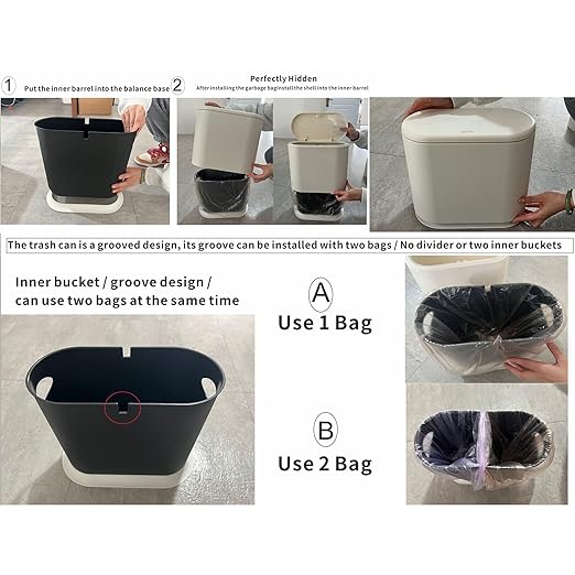 12L White Slim Bathroom Trash Can with Press Top Lid,3.17 Gallon Pet/Dog Proof Kitchen Trash Can,Thin Garbage Can,Covered Wastebasket,Narrow Small Plastic Trashcan for Craft Room,Bedroom,Office,Dorm