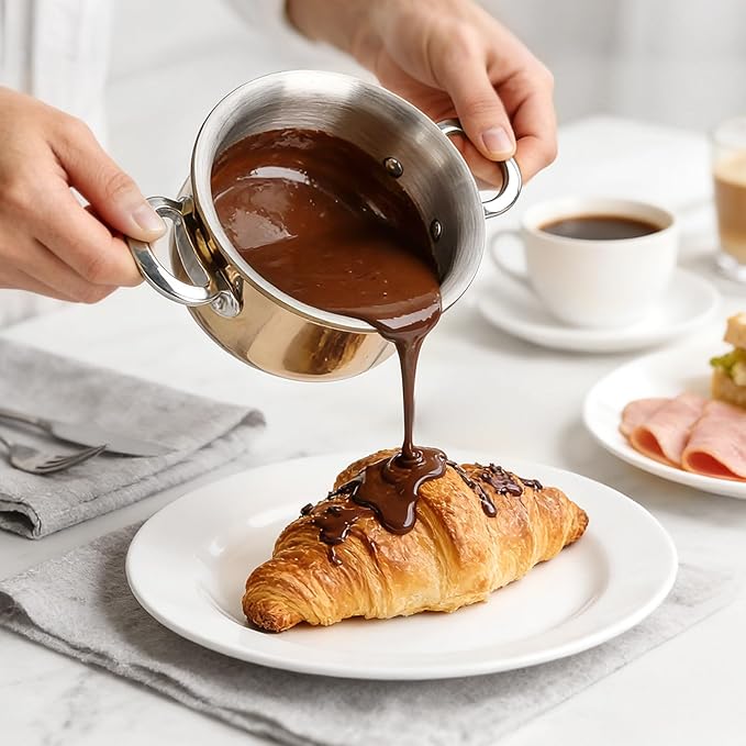 Macevia Mini Sauce Pan with Lid, Stainless Steel Butter Warmer Small Pot, For All Stoves Multipurpose Use for Home Kitchen or Restaurant (13.5oz/400ml) - Rose Gold