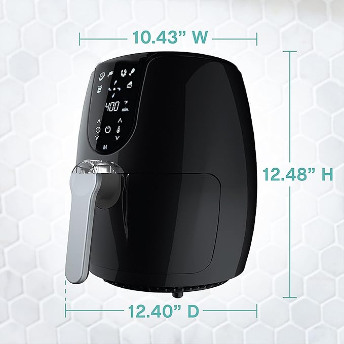 West Bend Air Fryer with Digital Controls and 30-Min Timer, 6 Cooking Presets, Nonstick Coating, 3.7-Quart, Black