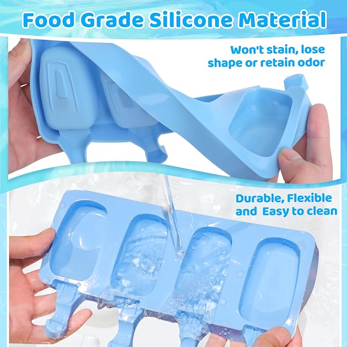 SAYAYA 4 Set Silicone Popsicle Molds with 200 Sticks, Reusable 4 Cavities Homemade Cake Pop & Cakesicle Mold for DIY Ice Cream, Ice Pop, Easy Release & Dishwasher Safe for Kids Family (Multicolor)