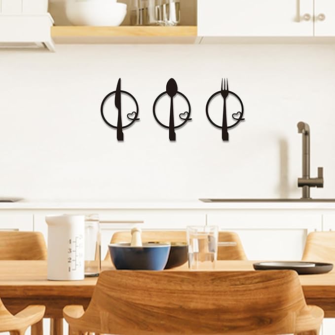 Three-Piece Knife, Fork and Spoon Kitchen Hook - Metal Wall Hanging, Modern Kitchen Artwork, Practical Hook for Home, Gift for Women/Mom