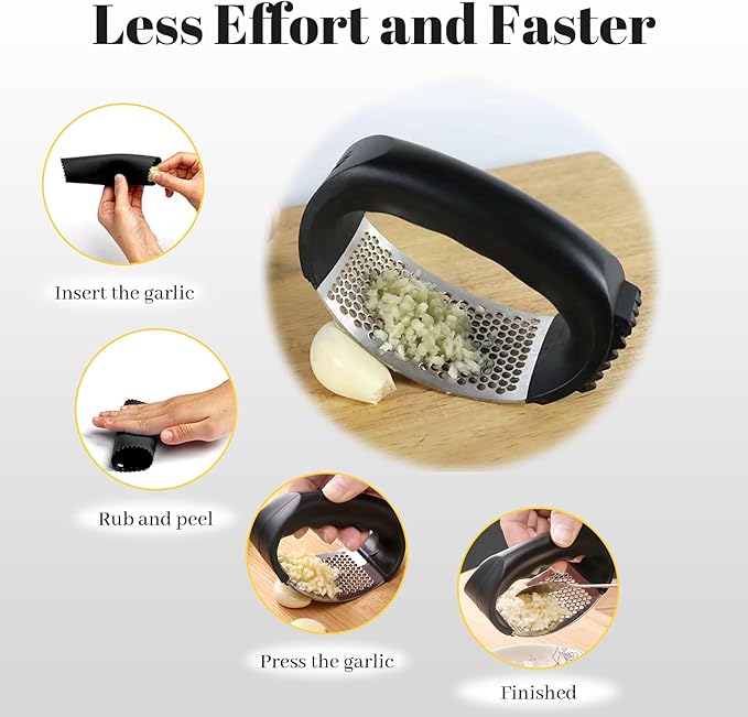 Garlic Press Rocker, Heavy Duty Stainless Steel Press With Peeler Tube, Mincer Tool Crusher Chopper for Smashing, Professional Kitchen Gadget Slicer Twister