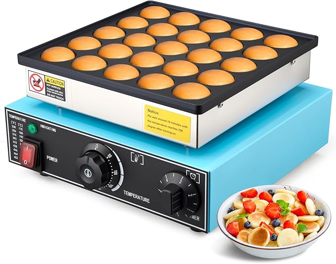 Commercial Mini Dutch Pancake Maker,25PCS Dorayaki Maker,Non-stick Dutch Poffertjes Grill,Stainless Steel Muffin Waffle Maker,Electric Hotcakes Machine for Breakfast,Snacks,Desserts