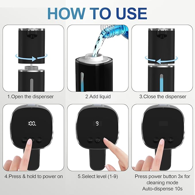 Automatic Liquid Soap Dispenser for Hand Soap & Dish Soap, 9-Level Adjustable Touchless Dispenser with LCD Display, Rechargeable 380mL, Wall Mount or Countertop Use for Kitchen Bathroom