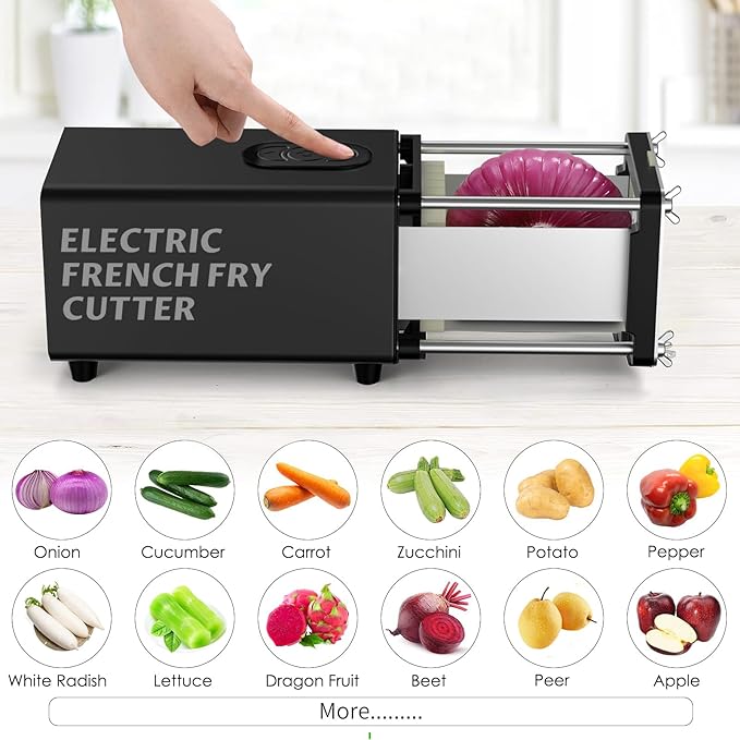 YOTAN Electric French Fry Cutter, French Fry Cutter with 1/2 & 3/8 Inch Blade, Commercial and Household Electric Potato Cutter, Automatic Potato Slicer, Vegetable Cutter, House Warming Gifts (Black)