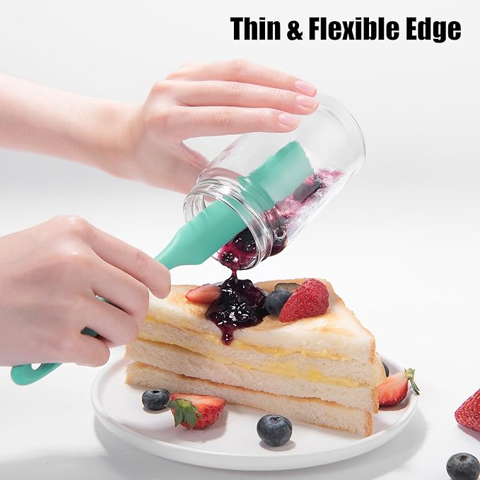 Doosu 18/8 Stainless Steel Food-Grade Measuring Coffee Scoop with 4.3in Long Handle (1 & 2 Tbsp) and 600°F Heat Resistant Silicone Jar Scraper Spatula (Aqua Sky)