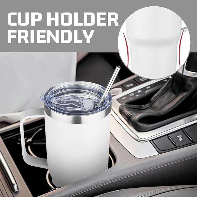 20 oz Tumbler with Handle Stainless Steel Insulated Coffee Mug Tumbler with Lid and Straw Double Wall Vacuum Insulated Coffee Mug Leak Proof Travel Mug Tumbler for Hot and Cold Drink (White,1pack)