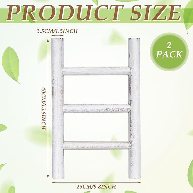 Cinnvoice 2 Pcs Wooden Tea Towel Ladder Rustic Hand Towel Stand Rack Mini Countertop Towel Stand Farmhouse Wood Counter Towel Holder for Bathroom Country Kitchen Office (White)