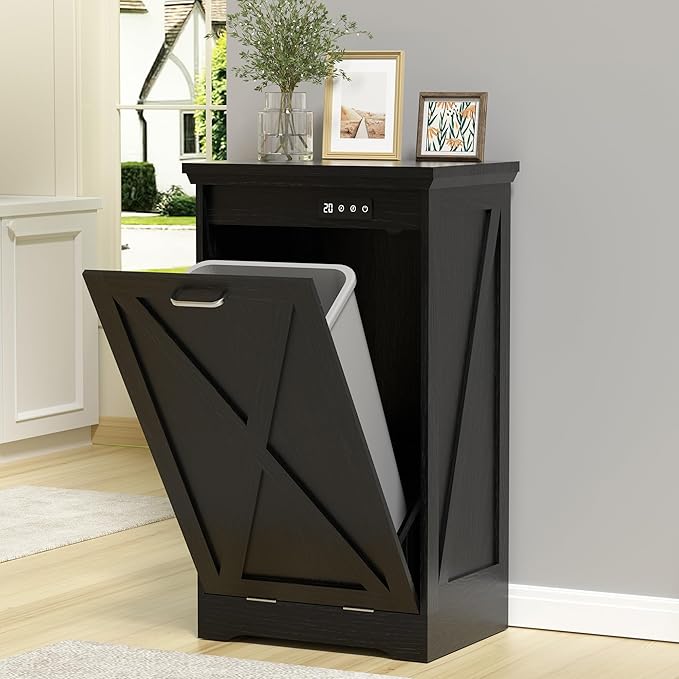 TOLEAD Tilt Out Trash Can Cabinet, 10-13 Gallon Kitchen Trash Cabinet Hidden Trash Can with Deodorizing & Negative Ion Pet Proof for Kitchen,Dining Room, Living Room (Black, 1 * 13 Gallons)