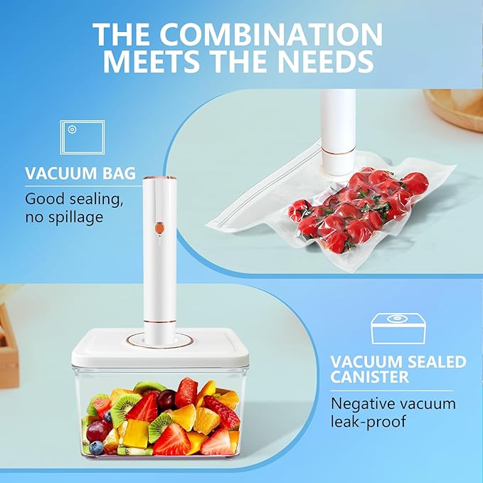 Vixino Vacuum Sealer for Food, Compact Handheld Vacuum Sealer Machine with 30 Reusable Bags & 3 Containers, Seals Liquids & All Foods, Portable for Sous Vide, Travel,Camping, Kitchen, Gifts