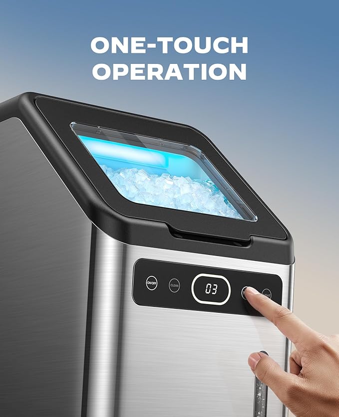 Totnz Nugget Ice Maker Countertop, 44lbs per Day with Self-Cleaning Function，Timer Pebble Ice Maker with Soft Chewable Ice for Home Kitchen Office Bar Party,Stainless Steel