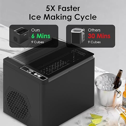 Ice Maker Countertop Mini Ice Maker Makes 9 Bullet Cubes in 6 Mins 26 lbs/Day Portable Ice Machine with Self-Cleaning for Home Kitchen RV Bar
