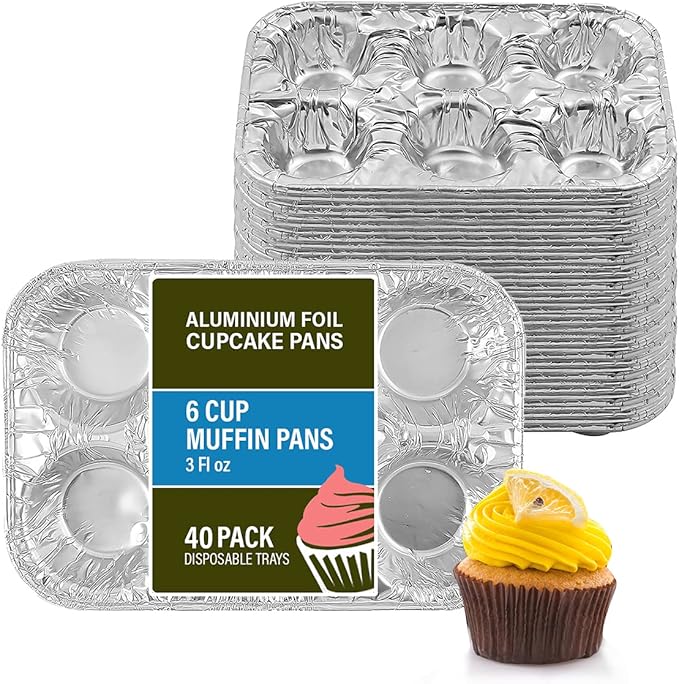 PARTY BARGAINS 6-Cup Aluminum Muffin Pans - 40 Pack, Standard Size Cupcake Pans, Disposable Muffin Tin for Baking (Max 240°C)