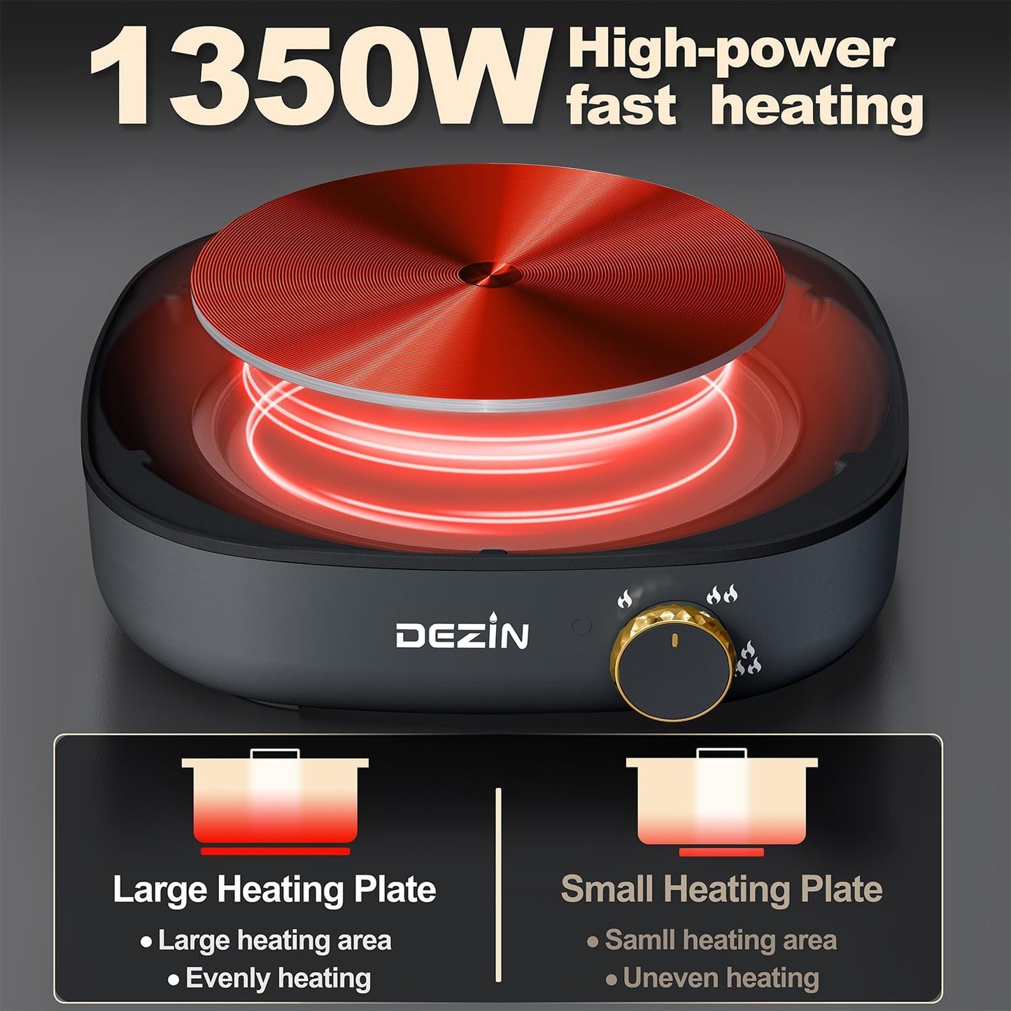 Dezin Hot Pot Electric with Divider, 4L Electric Shabu Shabu with Dual-Flavor Pot,3.7" Depth Nonstick Dual Side with Multi-Power Control for Party, Family and Friend Gathering