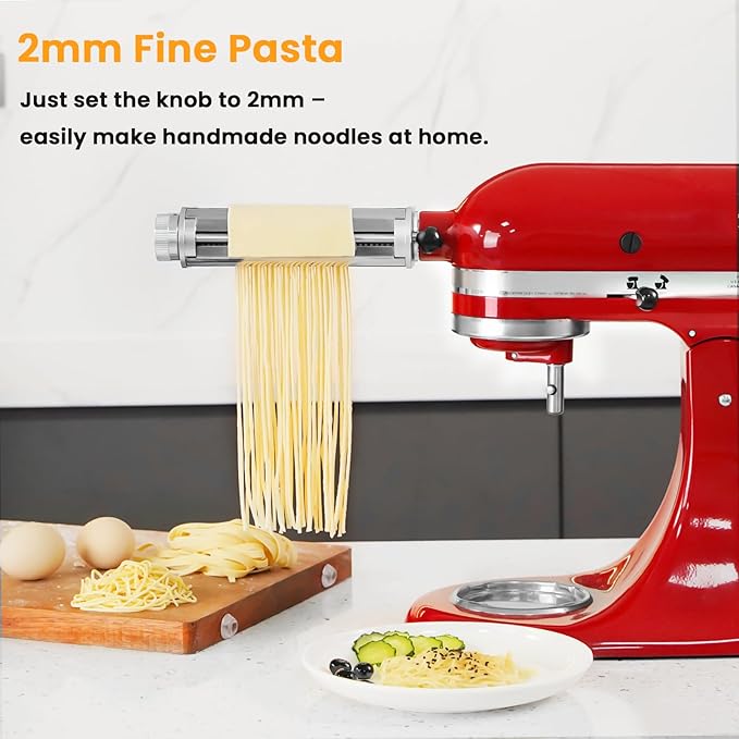 Pasta Maker Attachment for KitchenAid Mixers, Pasta Attachments 3 in 1 Set Included Dough Roller, Spaghetti and Fettuccine Cutters, Noodle Maker Accessory