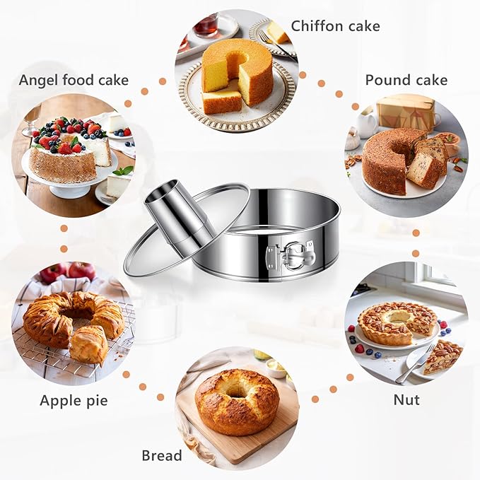 10-Inch Angel Food Cake Pan with Removable Bottom, 304 Food-Grade Stainless Steel Springform Tube Pan, Leak-Proof & Dishwasher Safe - Perfect for Angel food, Pound & Chiffon Cakes