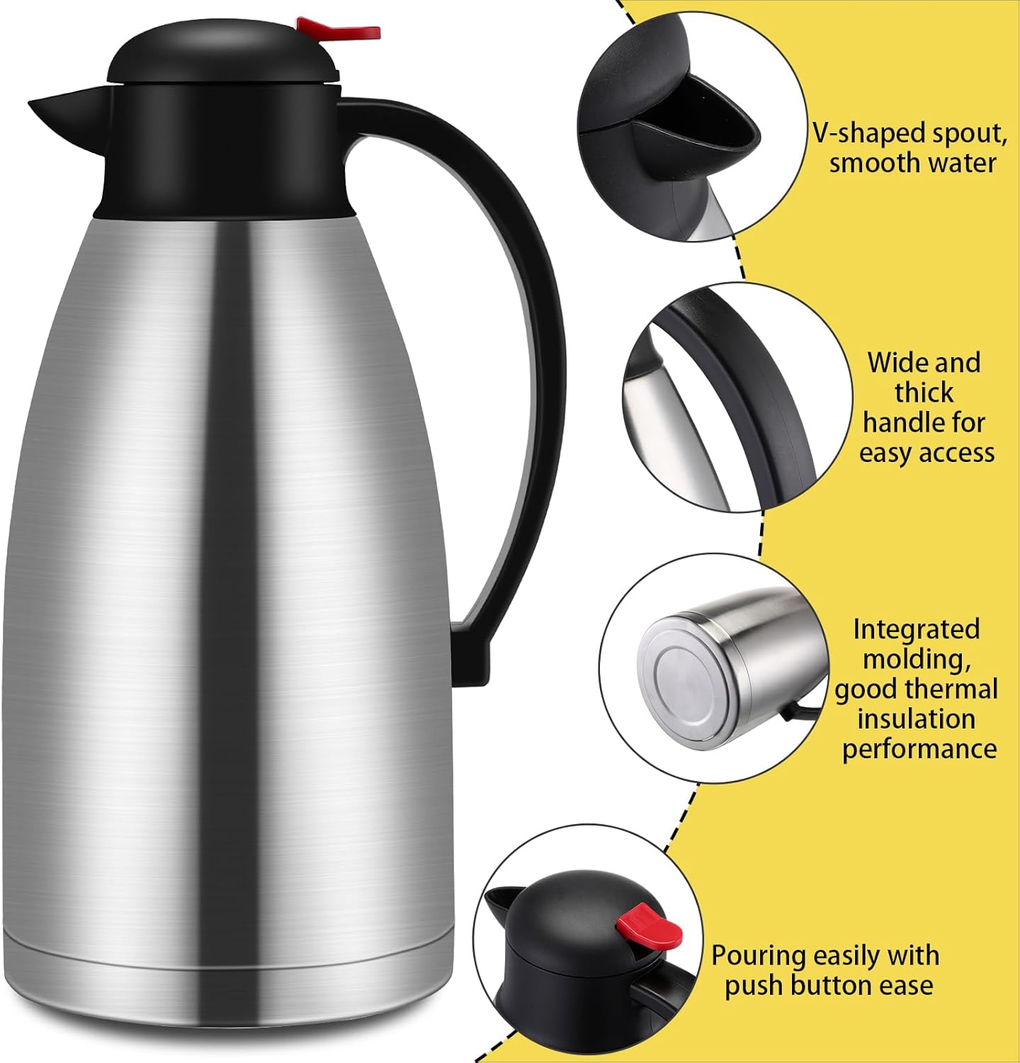 Nuogo 2 Pcs 102 oz Thermal Coffee Carafe Insulated Stainless Steel Carafe Double Walled Vacuum Coffee Thermal Pot with Brush for Home Office Use Keep 24 Hours Hot Water Tea(Silver)