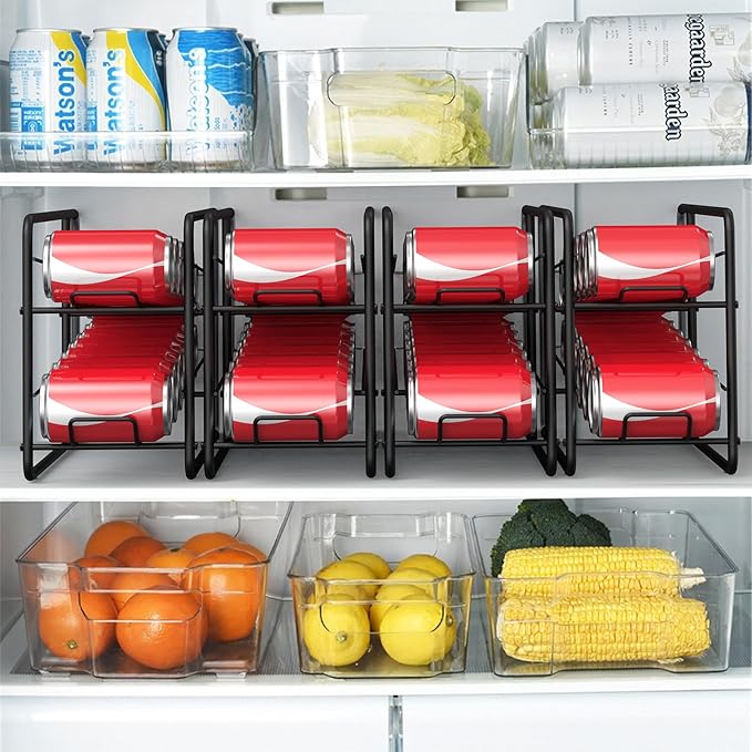 MOOACE 4 Pack Can Dispenser Rack, Stackable Soda Can Organizer Holder for Canned Food Storage Kitchen Cabinet Pantry Countertop, Black