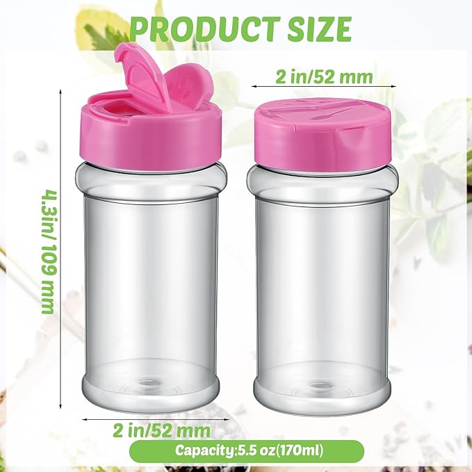 Jadive 36 Pcs 5.5 oz Plastic Spice Jars with Shaker Lids Clear Spice Bottles Plastic Seasoning Containers Empty Shaker for Kitchen Storing Herbs Seasoning Powders Pepper Dry Goods (Pink)