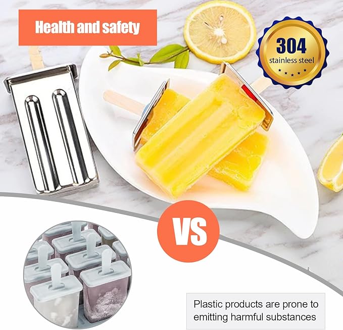 Stainless Steel Popsicle Molds, Set of 6 Ice Cream Maker, Ice Pop Molds With Holder, Metal Reusable Homemade Popsicle Molds with Sticks and Bags (Flat Head, with Slot)