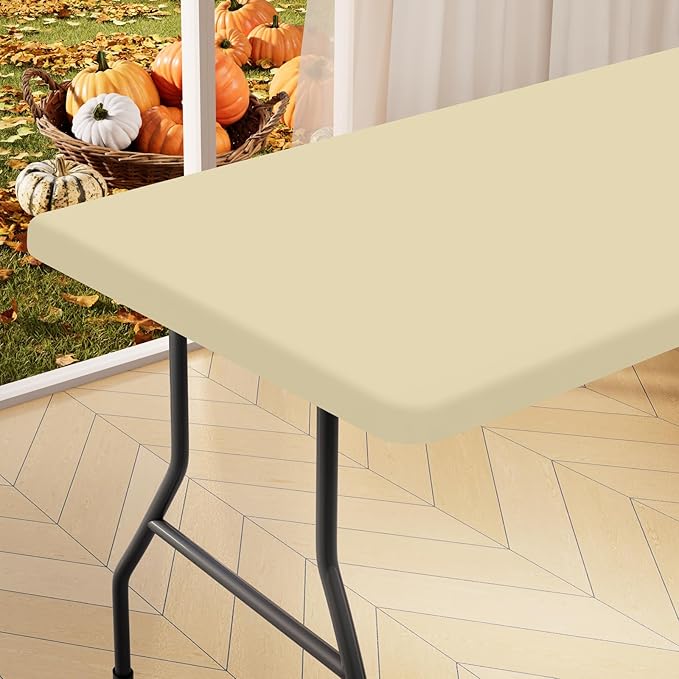 homing Rectangle Table Cloth Cover, Waterproof Polyester Elastic Fitted Tablecloth, Fits for 5 Foot Folding Tables, Washable Table Protector for Picnic, Camping, Outdoor (Champagne, 36" x 60")