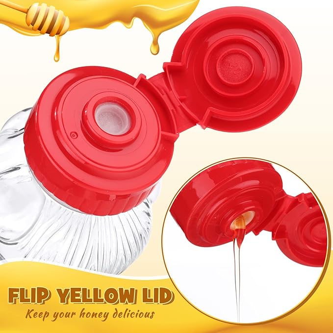 Thenshop 36 Pcs 8 oz Honey Jar Plastic Empty Bear Bottle Dispenser Clear Transparent Honey Containers Bear Cup Squeeze Bottle with Flip Top Lid for Storing Dispensing(Red Lid)