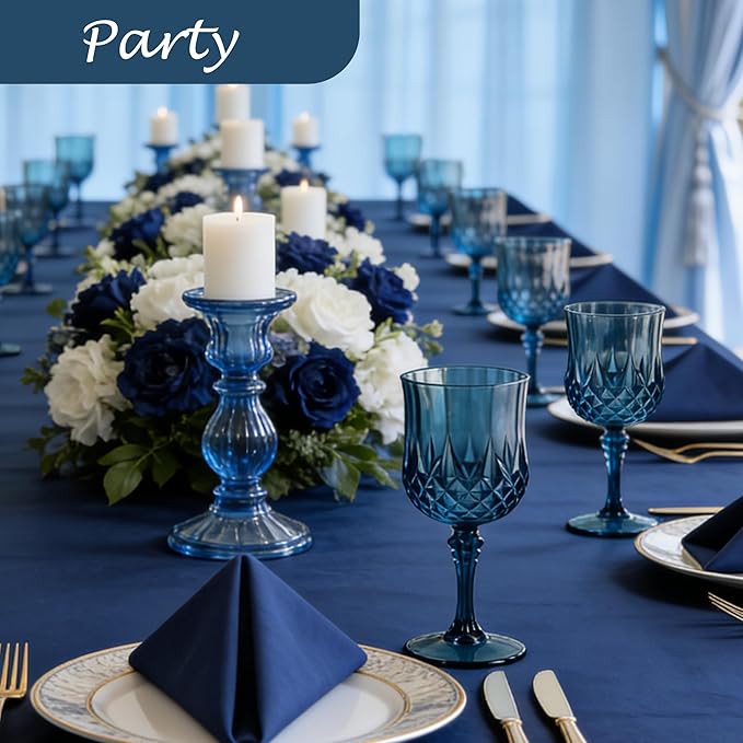 Plastic Wine Glasses, Plastic Goblets Vintage Style Cordial Unbreakable Drinking Glasses, Reusable Drinkware for Wedding Reception, Grand Event Party Supplies (12, Navy Blue)