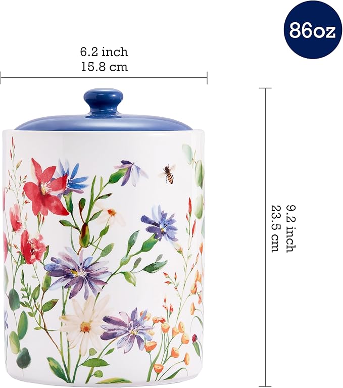 Bico Summer Provence Ceramic Air Tight 9 inch Cookie jar, for holding coffee, powder, tea, spices, Microwave and Dishwasher Safe