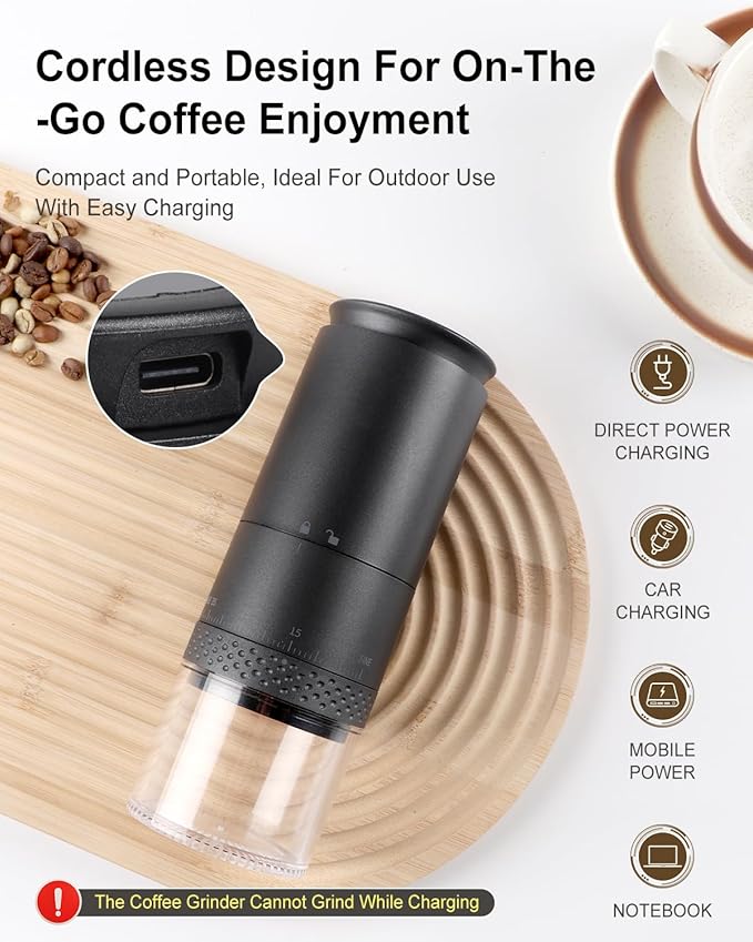 Portable Electric 420 Stainless Steel Burr Coffee Grinder, Rechargeable Espresso Grinder with 38 Adjustable Grind Settings