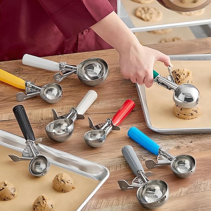 3-Pack Portion Disher Scoop Set | Round Stainless Steel Multipurpose Kitchen Scoops for Cookie Dough, Ice Cream, Baking, Batter, Meatballs, Rice, and Melon Balls (0.88-2-3.25 oz (#40-#20-#10))