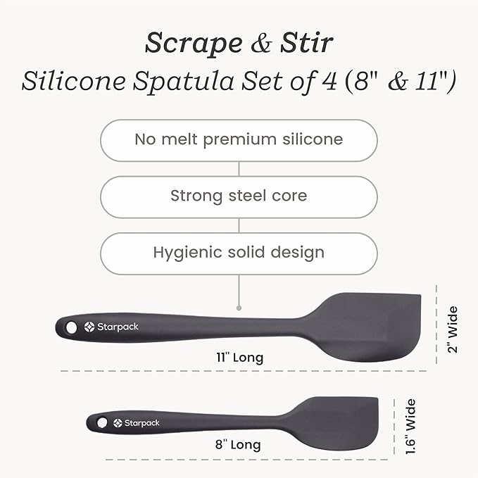 StarPack 'Scrape & Stir' Silicone Spatula Set (4 Pcs) - Heat Resistant Spatula Set 600°F - Food Grade Kitchen Spatulas - Nonstick Silicone Baking & Cooking Spatula - Rubber Spatulas for Kitchen Use
