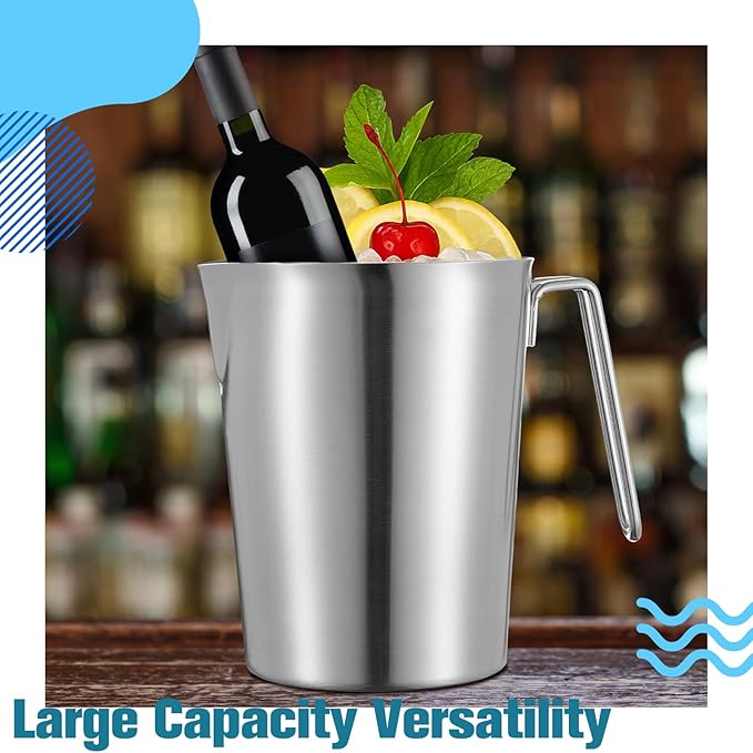 2 Pcs 1 L/32 oz Large Stainless Steel Pitcher with Lid, Metal Measuring Cup, Large Mouth Graduated Beakers with Handle, Milk Frothing Jug for Espresso Machine, Latte Art, Hot/cold Water