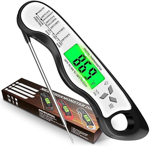 Meat Thermometer Digital，IP67 Waterproof Cooking Thermometer with Backlight, Calibration & Hold Function，Food Thermometer for Cooking,Outdoor Grilling，Suitable as Stocking Stuffers for Men