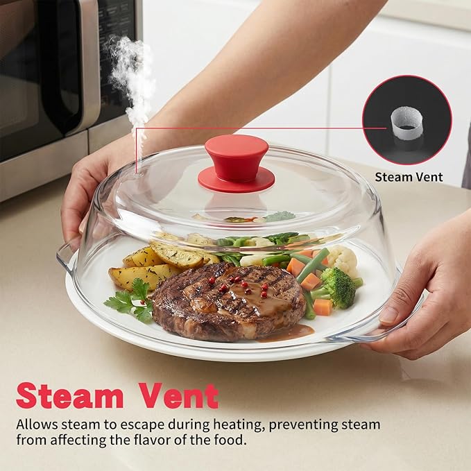 [Upgrade] FikaNook Glass Microwave Splatter Cover for Food with Silicone Handle & Ceramic Screw, 100% Food Grade, BPA Free, Dishwasher Safe